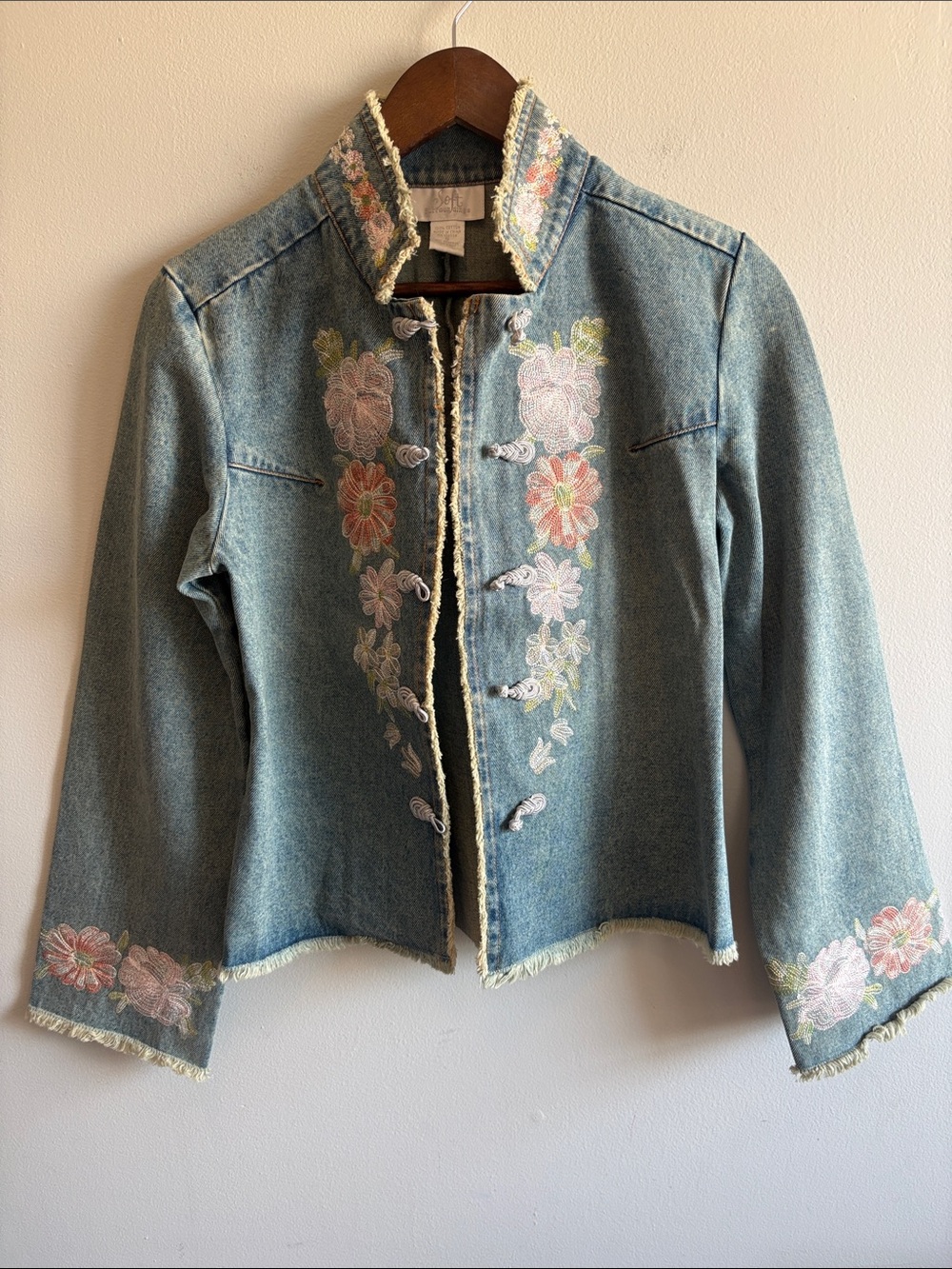 Denim Embroidered Floral Jacket - Light Blue - Picture 1 of 8